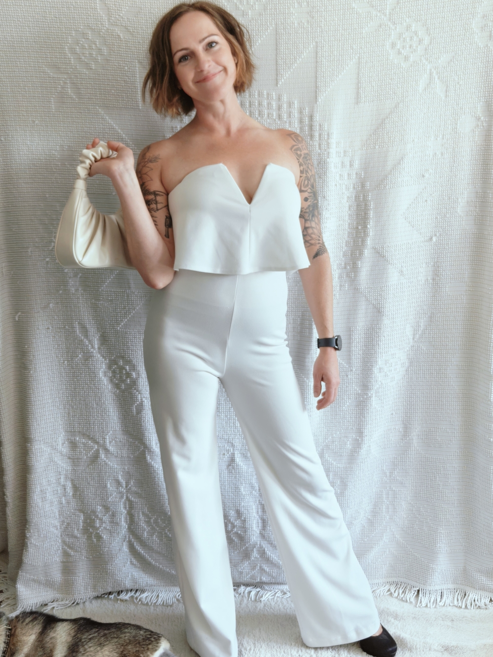 Lulus What Lovers Do White Strapless Wide Leg Jumpsuit | Size S | Bridal Shower - Picture 2 of 5